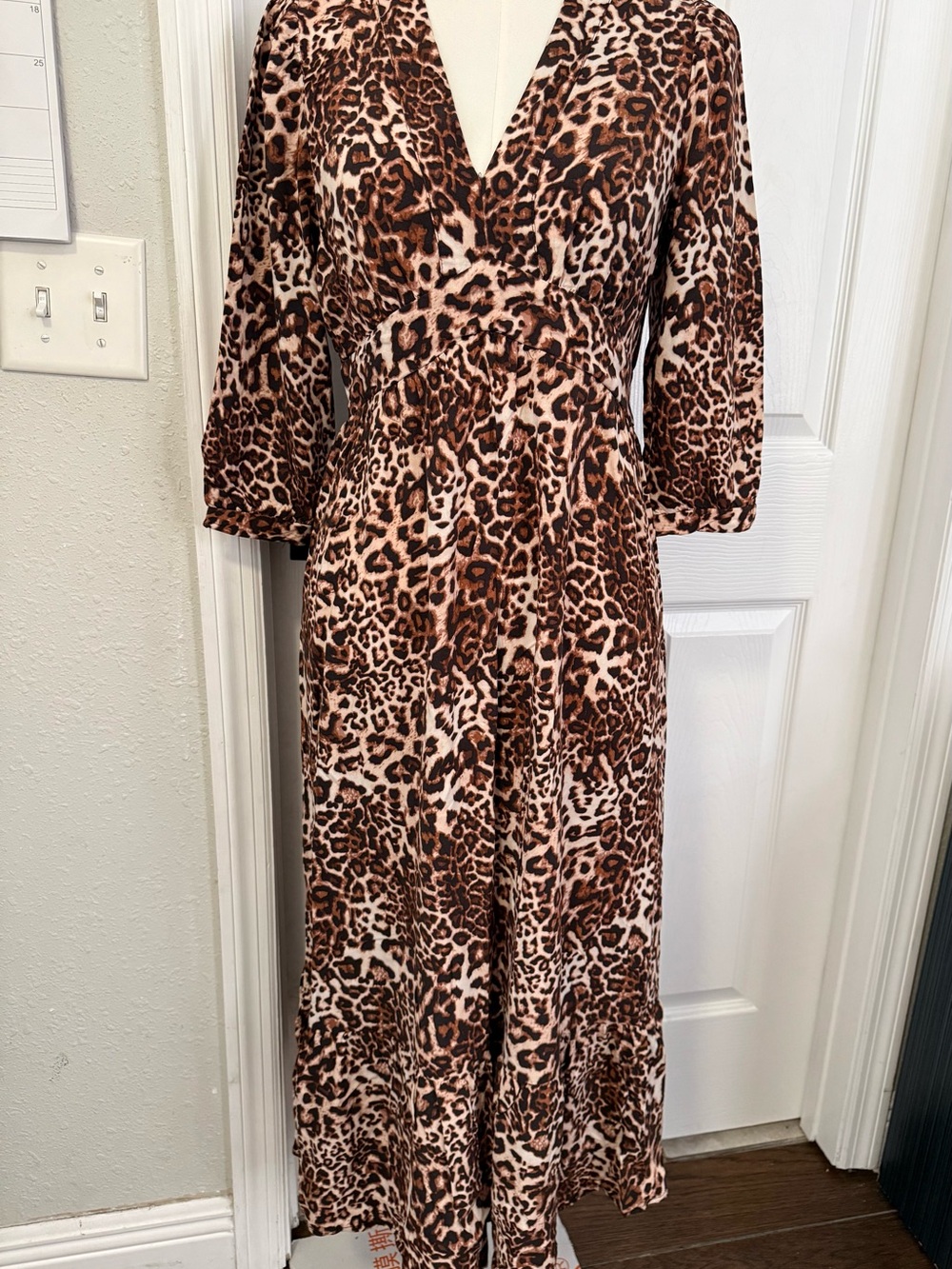 Leopard Print V-Neck Maxi Dress - Brown Animal Print